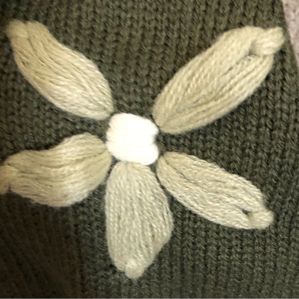 Altar’d State Olive Green Y2K Cropped Long Sleeve Embroidered Flower Sweater SzS - Picture 9 of 12